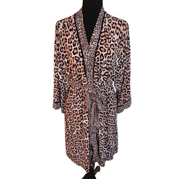Soma Womens Cool Nights Animal Print Tie Front Short Robe S/M - Picture 12 of 12